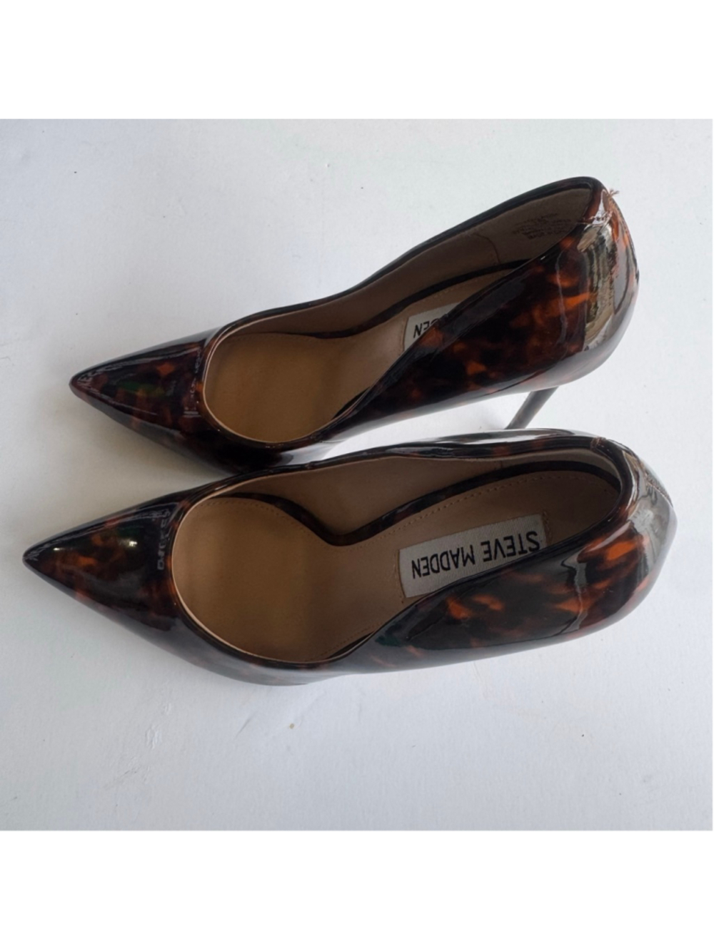Steve Madden Valanal Tortoiseshell Patent Pointed Toe D’Orsay Stiletto Heels 5.5 - Picture 7 of 11